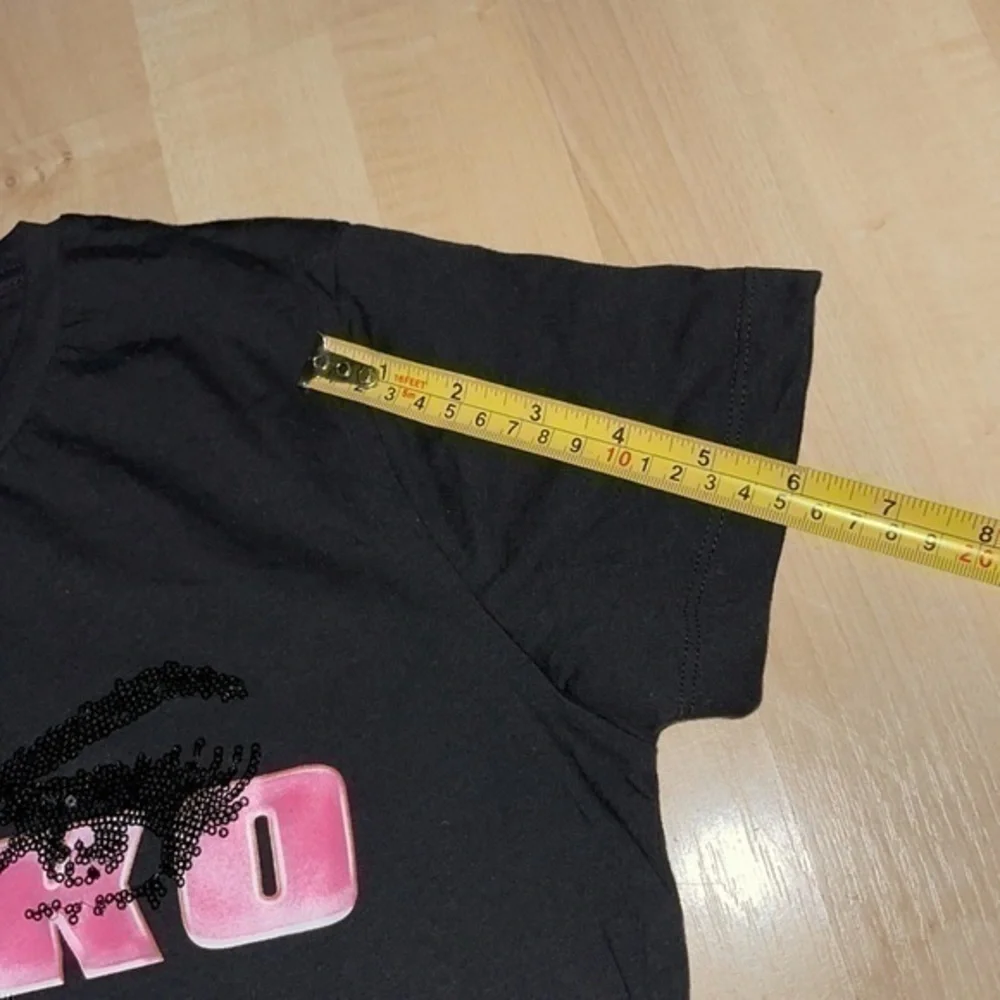 PINKO Sequined Eyes Logo Tee T-shirt in black w/ pink Italy pure 100% cotton XS - Picture 8 of 13